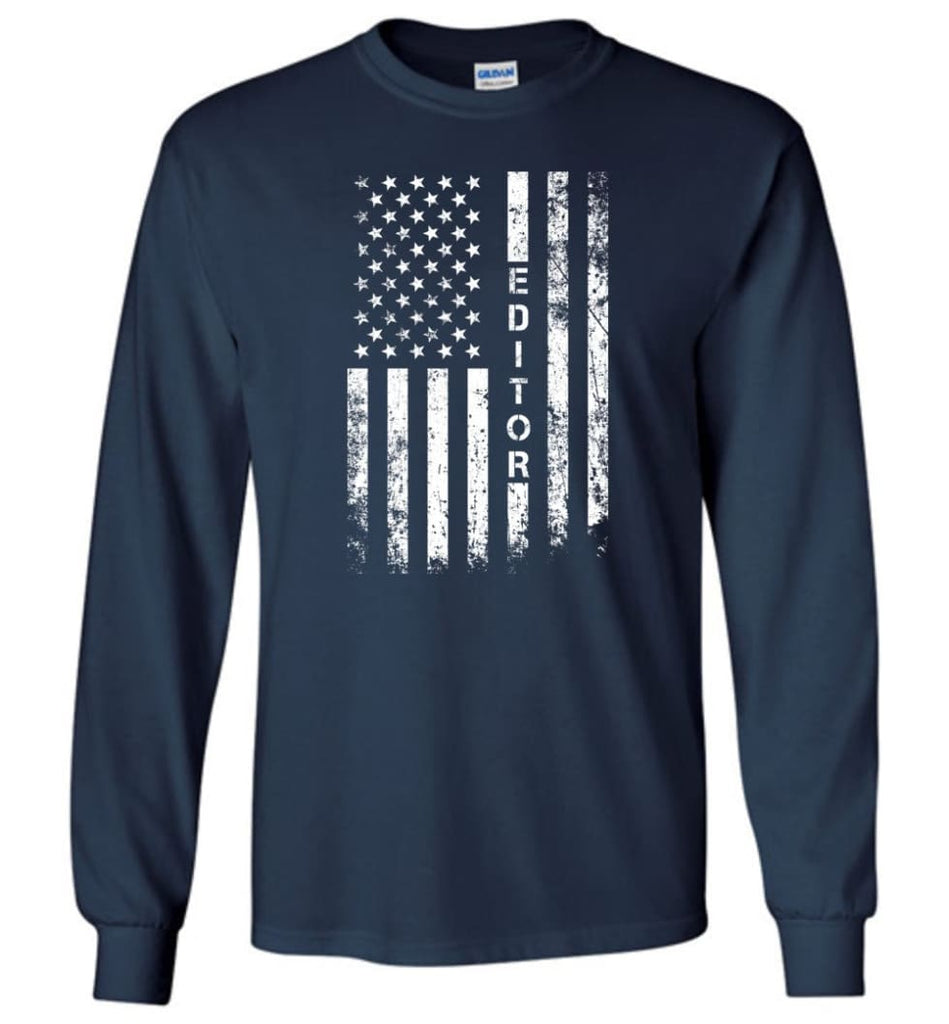 American Flag Editor - Long Sleeve T-Shirt - Navy / M