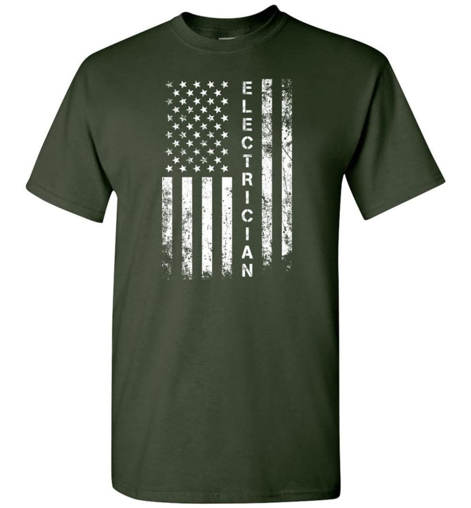 American Flag Electrician - Short Sleeve T-Shirt - Forest Green / S
