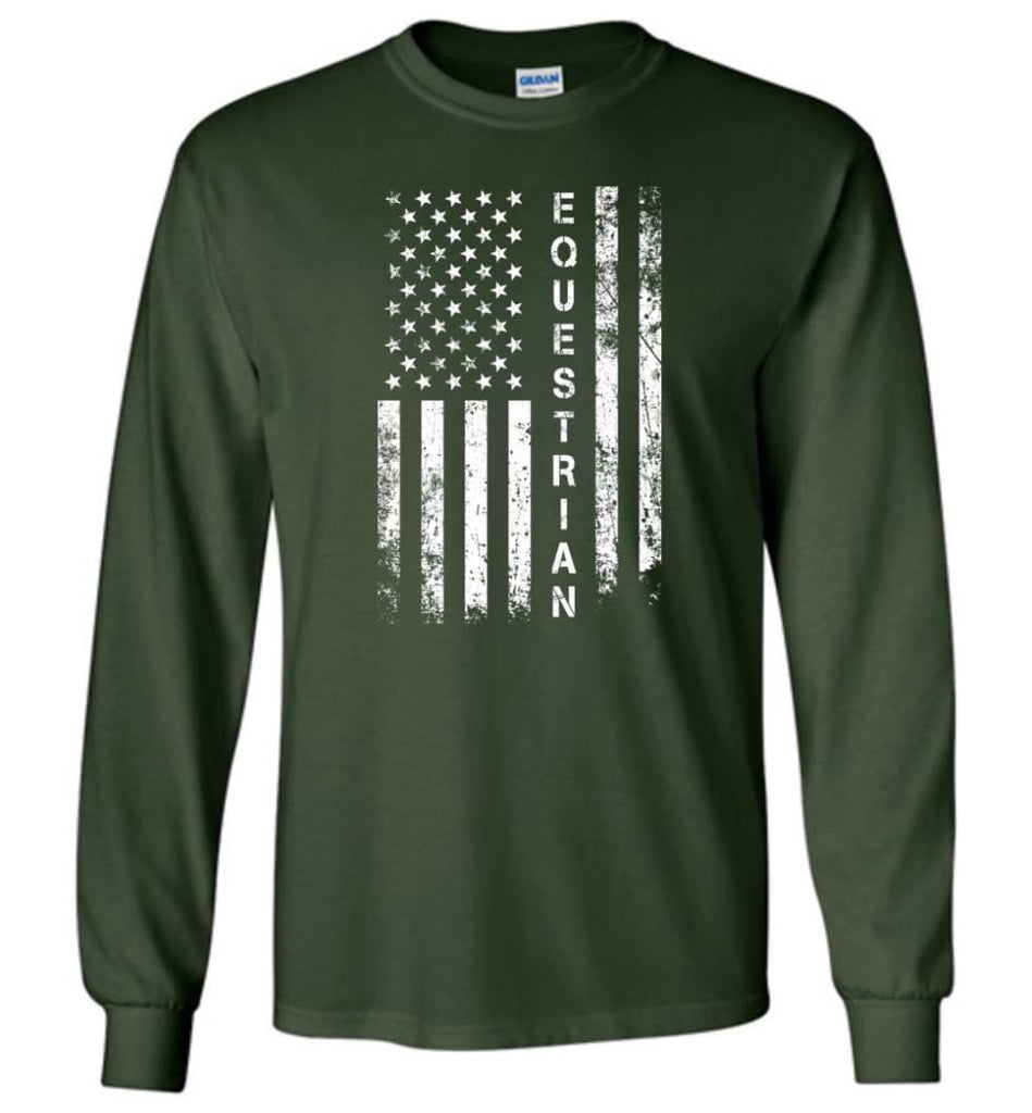 American Flag Equestrian - Long Sleeve T-Shirt - Forest Green / M
