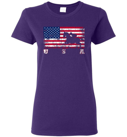 American Flag Equestrian Women Tee - Purple / M