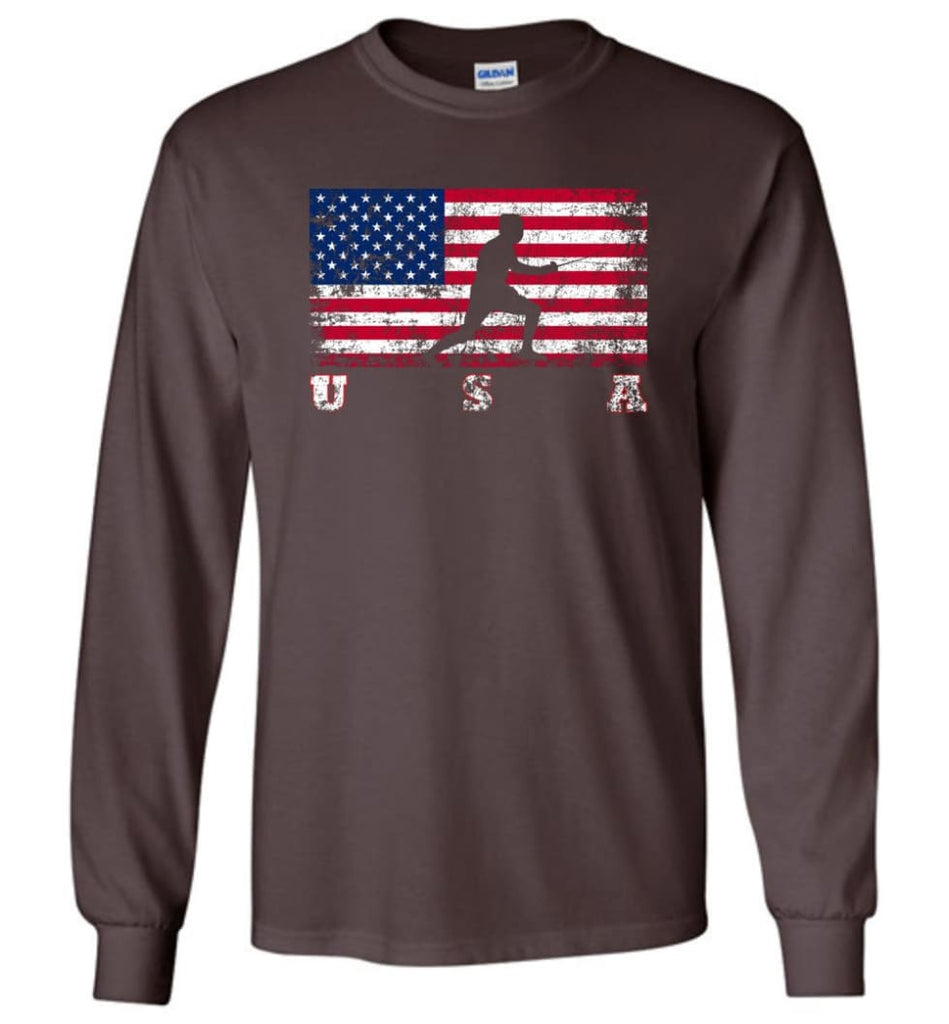 American Flag Fencing - Long Sleeve T-Shirt - Dark Chocolate / M