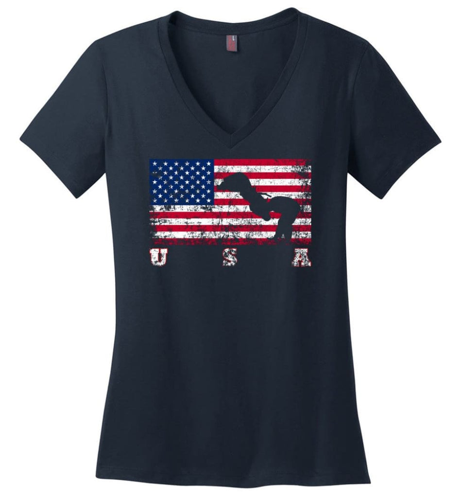 American Flag Football Ladies V-Neck - Navy / M