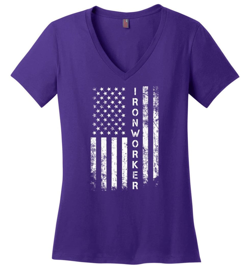 American Flag Footballer Ladies V-Neck - Purple / M