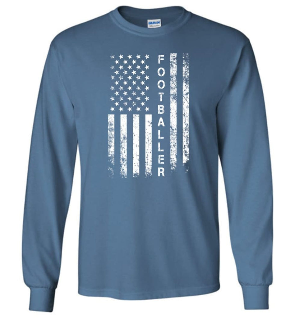 American Flag Footballer - Long Sleeve T-Shirt - Indigo Blue / M