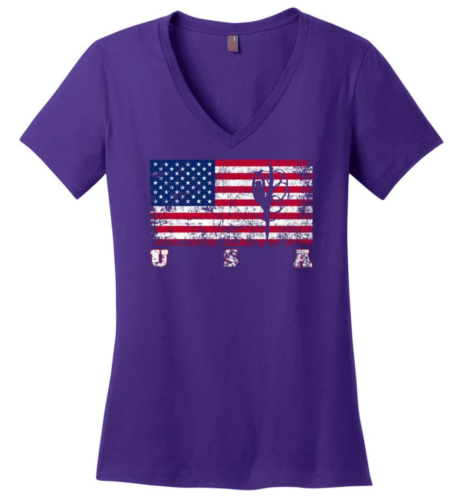 American Flag Golf Ladies V-Neck - Purple / M
