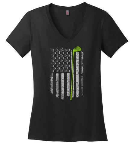 American Flag Golf Shirt American Flag Golf Apparel Funny Golf Shirts For Men - Ladies V-Neck - Black / M