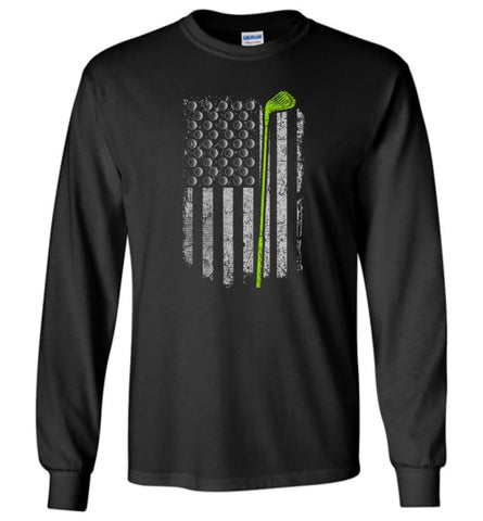 American Flag Golf Shirt American Flag Golf Apparel Funny Golf Shirts For Men Long Sleeve T-Shirt - Black / M