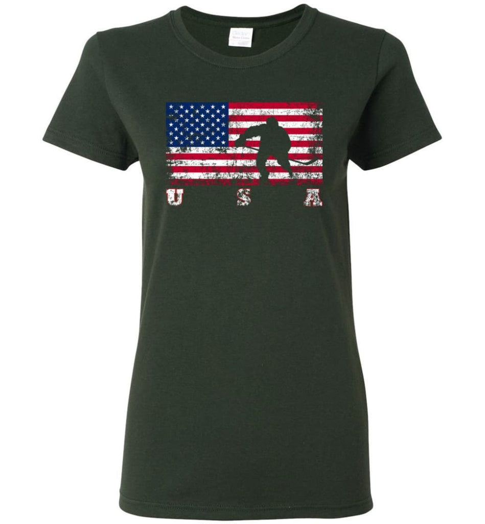 American Flag Hockey Women Tee - Forest Green / M