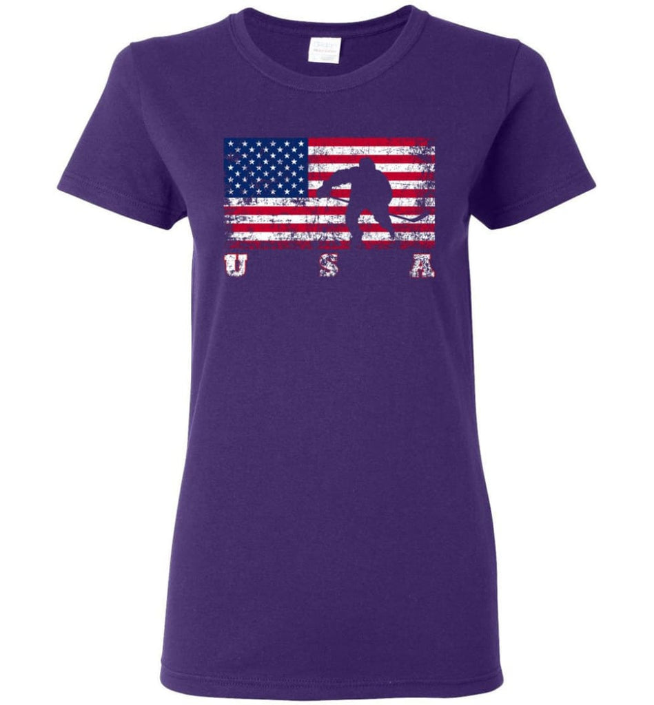 American Flag Hockey Women Tee - Purple / M