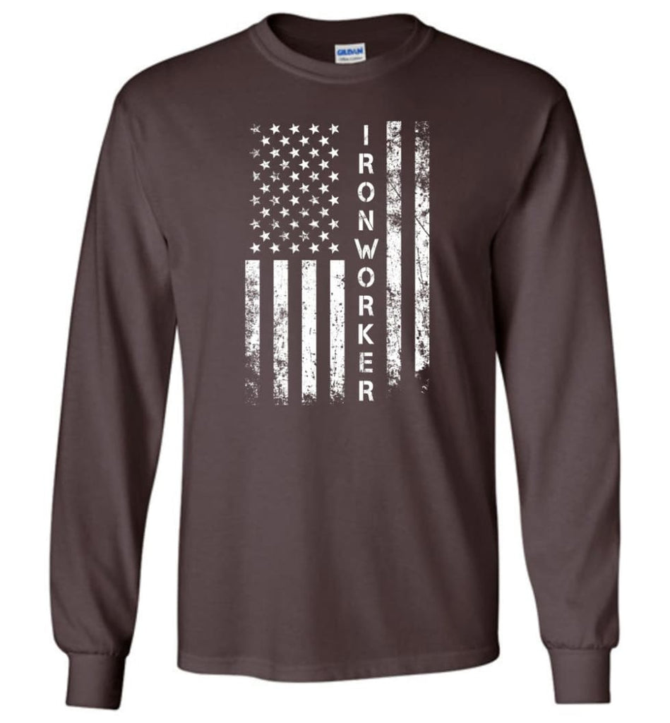 American Flag Ironworker - Long Sleeve T-Shirt - Dark Chocolate / M