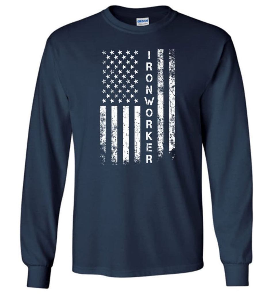 American Flag Ironworker - Long Sleeve T-Shirt - Navy / M