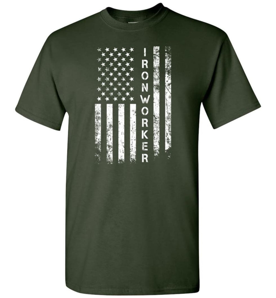 American Flag Ironworker - Short Sleeve T-Shirt - Forest Green / S