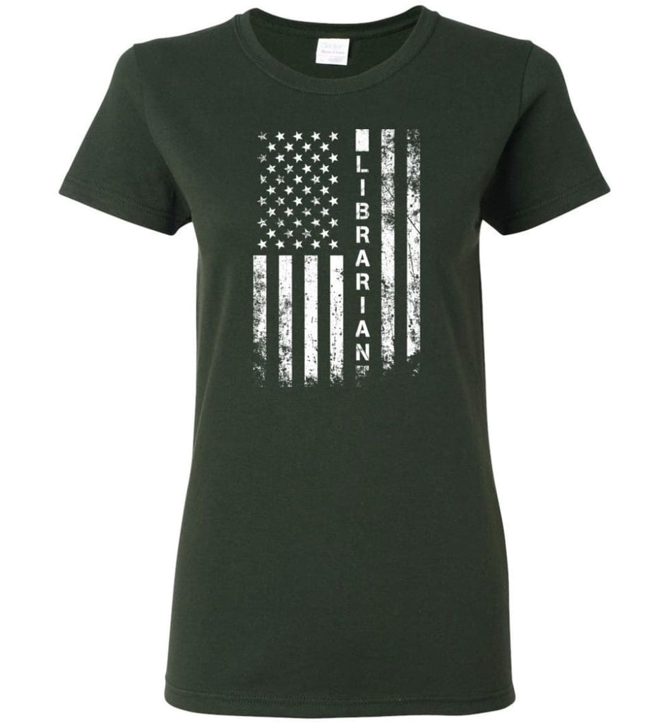 American Flag Librarian Women Tee - Forest Green / M