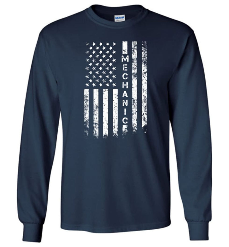 American Flag Mechanic - Long Sleeve T-Shirt - Navy / M