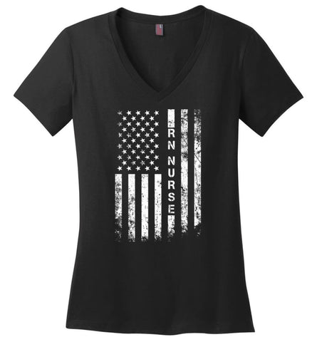 American Flag Photographer Ladies V-Neck - Black / M