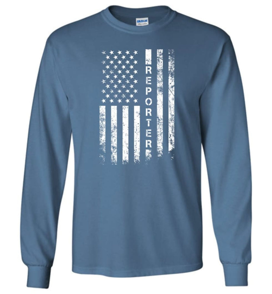 American Flag Reporter - Long Sleeve T-Shirt - Indigo Blue / M
