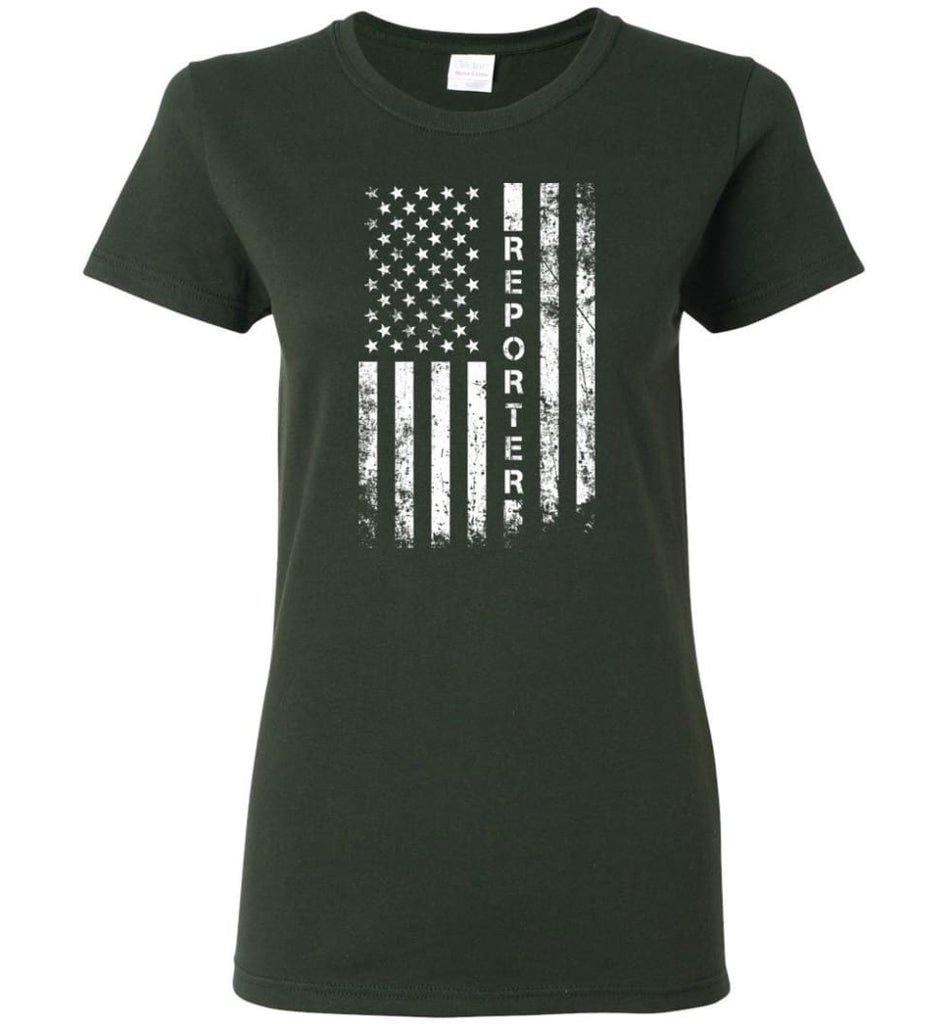 American Flag Reporter Women Tee - Forest Green / M