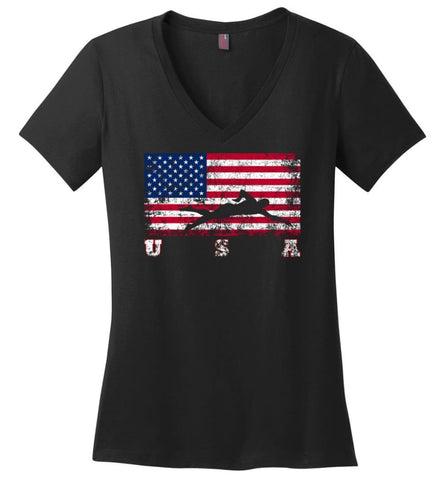 American Flag Rhythmic Gymnastics Ladies V-Neck - Black / M