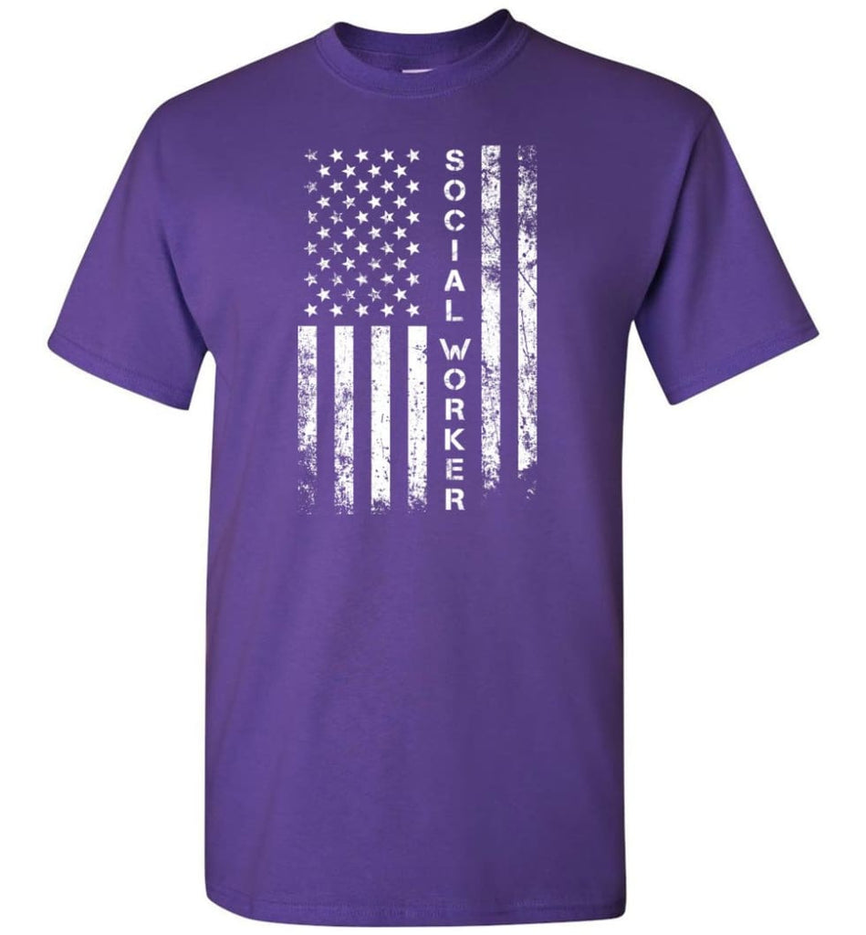 American Flag Social Worker - Short Sleeve T-Shirt - Purple / S