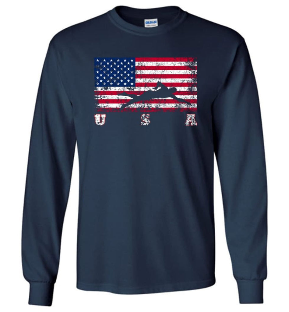 American Flag Swimming - Long Sleeve T-Shirt - Navy / M