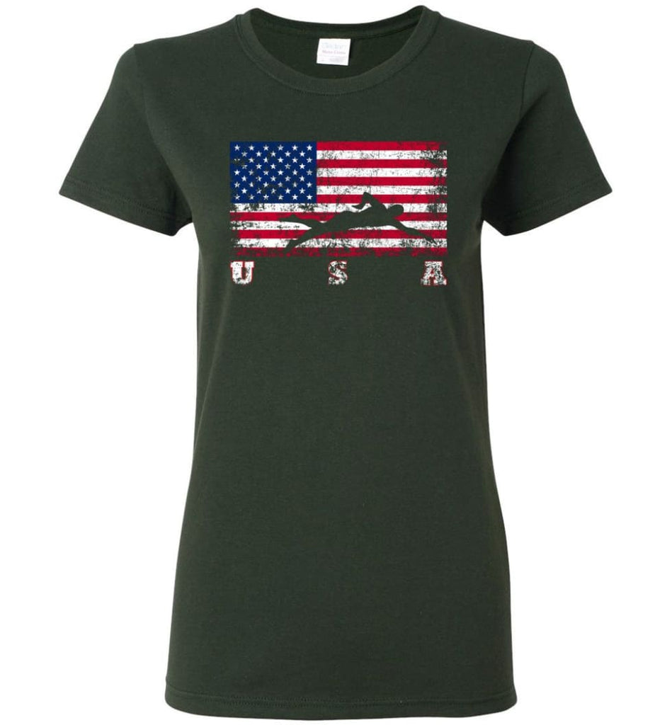 American Flag Swimming Women Tee - Forest Green / M
