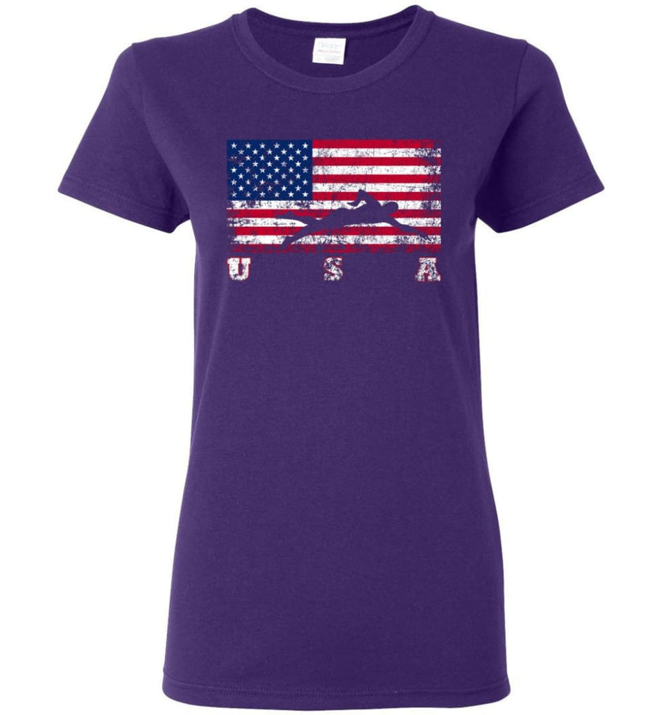 American Flag Swimming Women Tee - Purple / M
