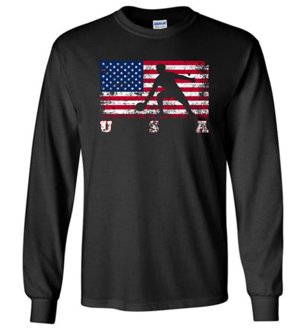 American Flag Table Tennis - Long Sleeve T-Shirt - Black / M