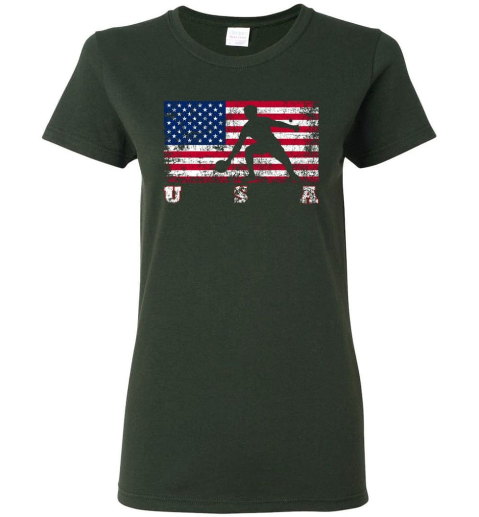 American Flag Table Tennis Women Tee - Forest Green / M