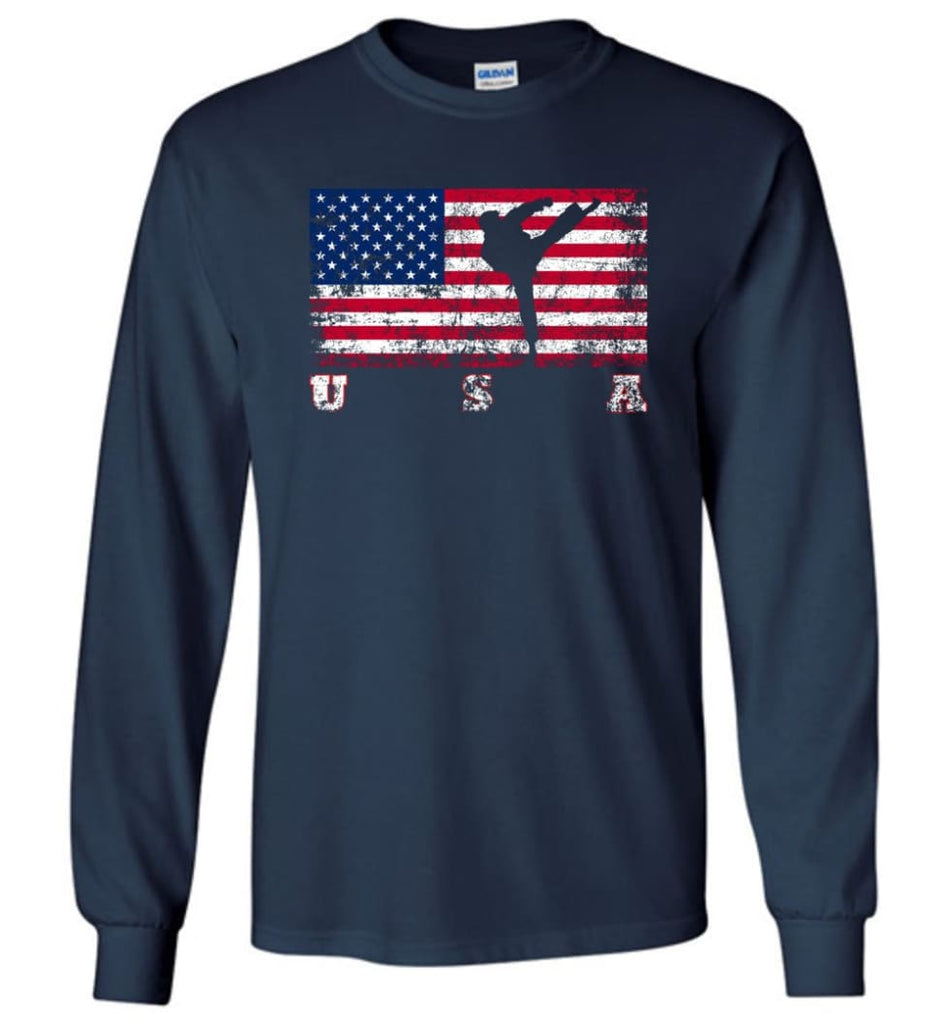 American Flag Taekwondo - Long Sleeve T-Shirt - Navy / M