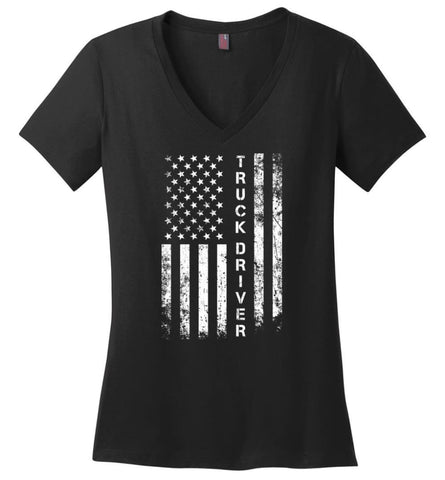 American Flag Teacher Ladies V-Neck - Black / M