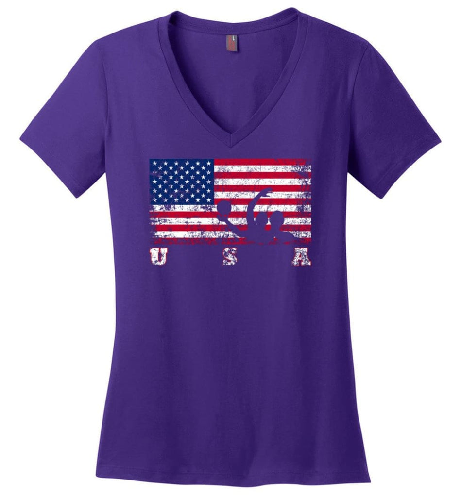 American Flag Tennis Ladies V-Neck - Purple / M