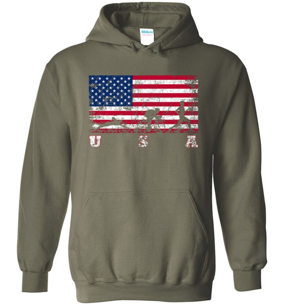 American Flag Triathlon Hoodie - Military Green / M