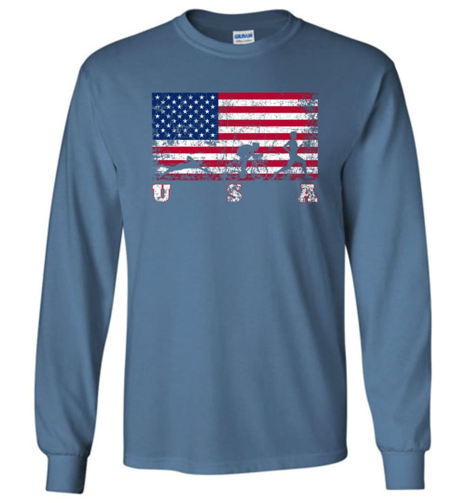 American Flag Triathlon - Long Sleeve T-Shirt - Indigo Blue / M