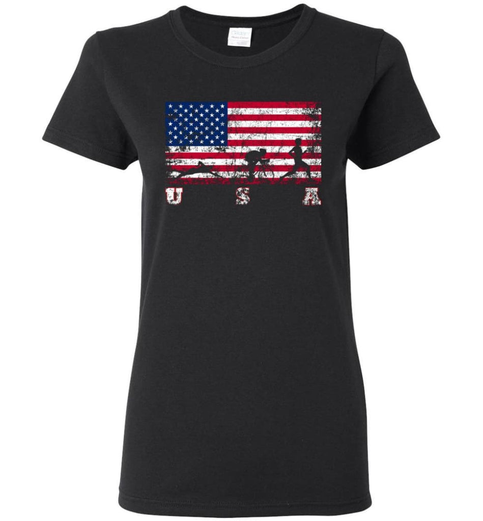 American Flag Triathlon Women Tee - Black / M