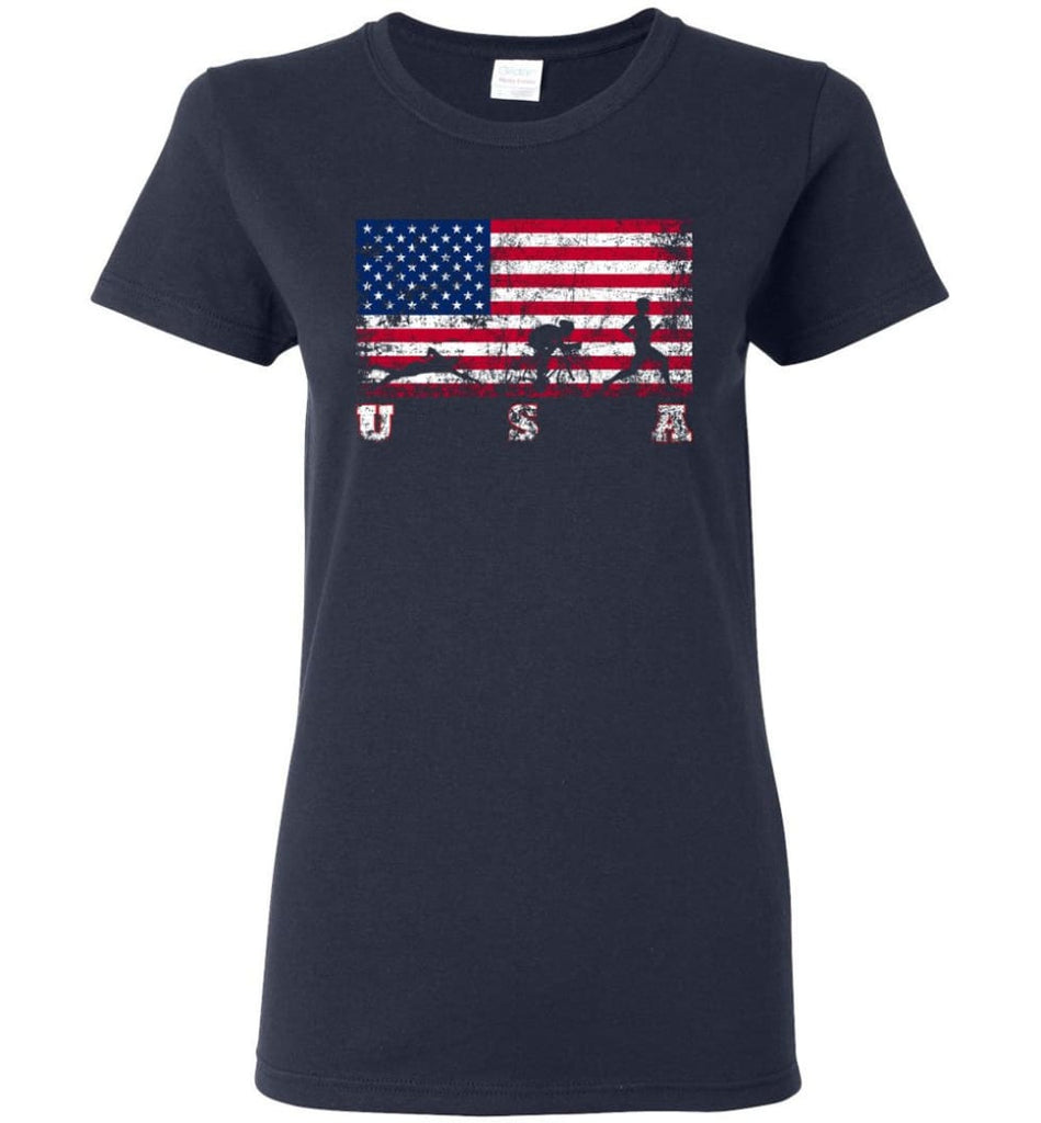 American Flag Triathlon Women Tee - Navy / M