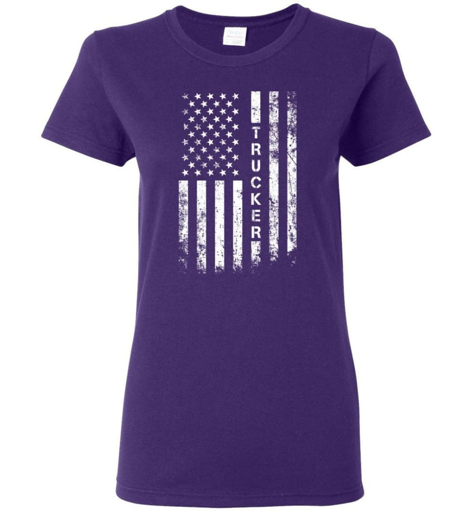 American Flag Trucker Women Tee - Purple / M