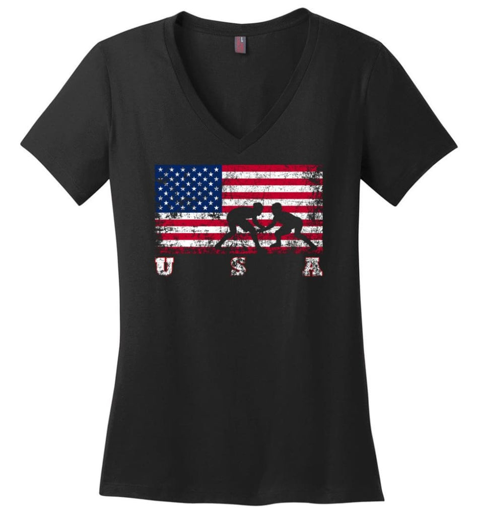 American Flag Volleyball Ladies V-Neck - Black / M