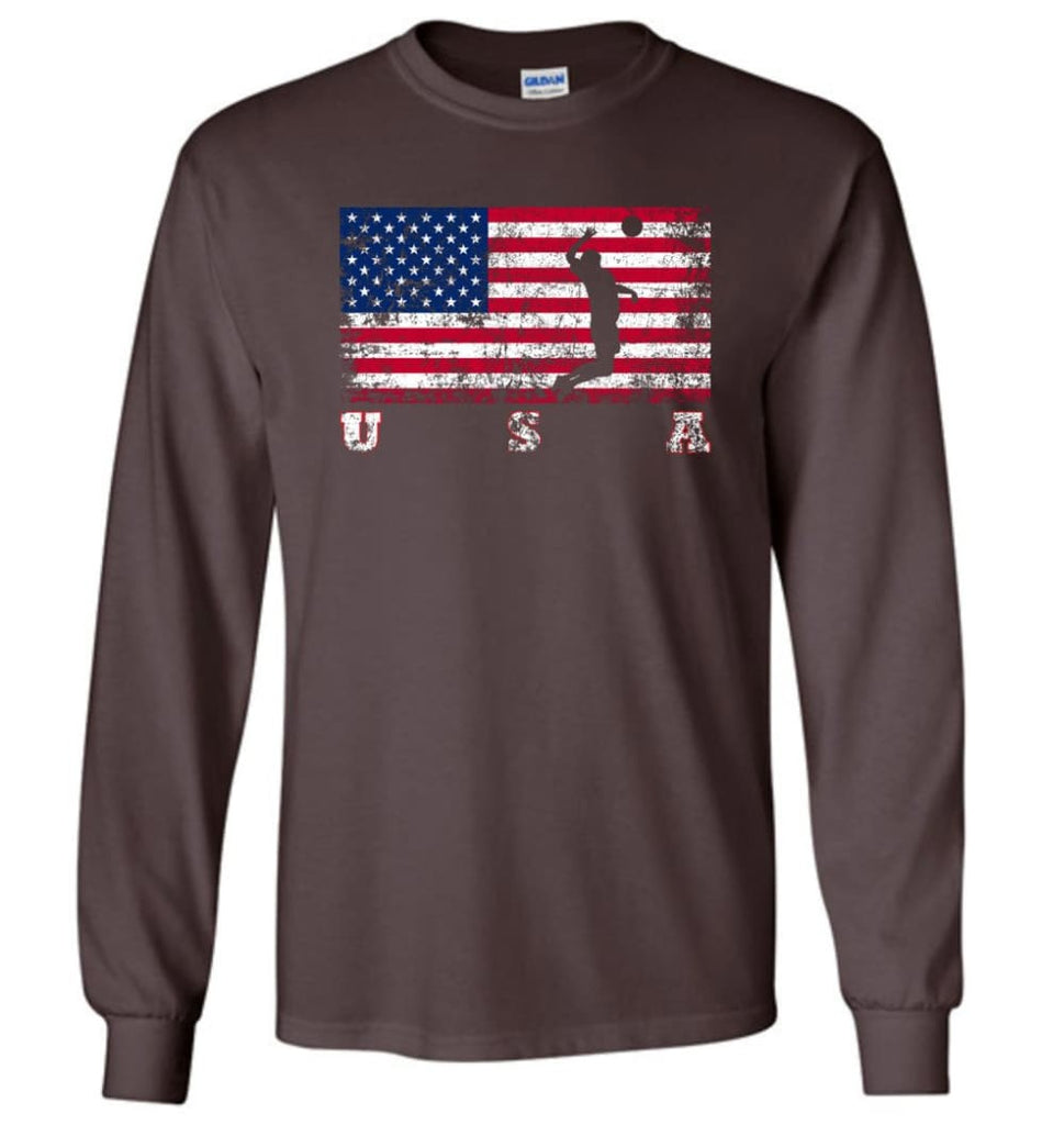 American Flag Volleyball - Long Sleeve T-Shirt - Dark Chocolate / M
