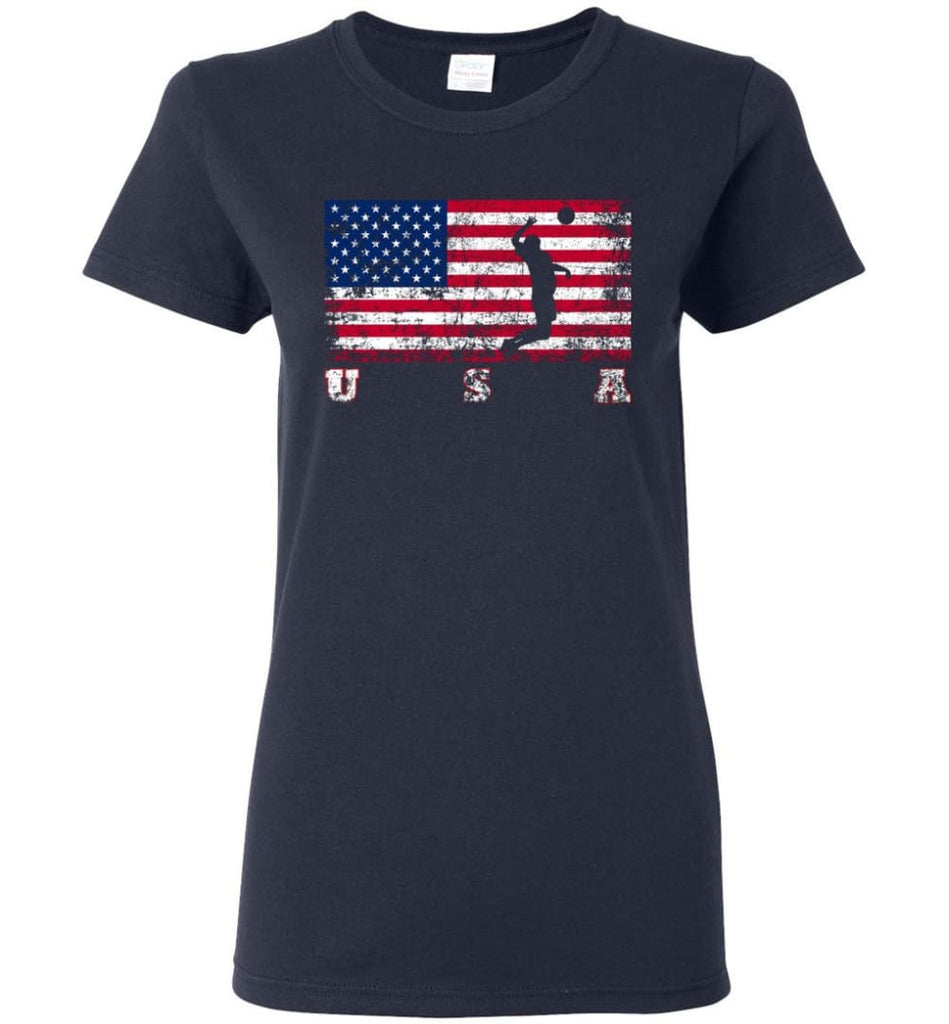 American Flag Volleyball Women Tee - Navy / M
