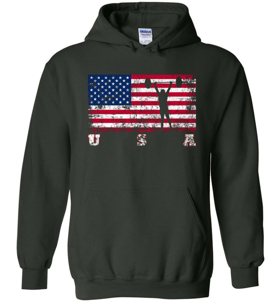 American Flag Weightlifting - Hoodie - Forest Green / M