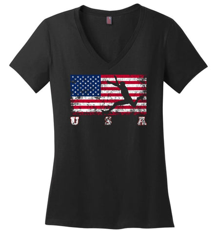 American Flag Welder Ladies V-Neck - Black / M