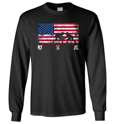 American Flag Wrestling - Long Sleeve T-Shirt - Black / M