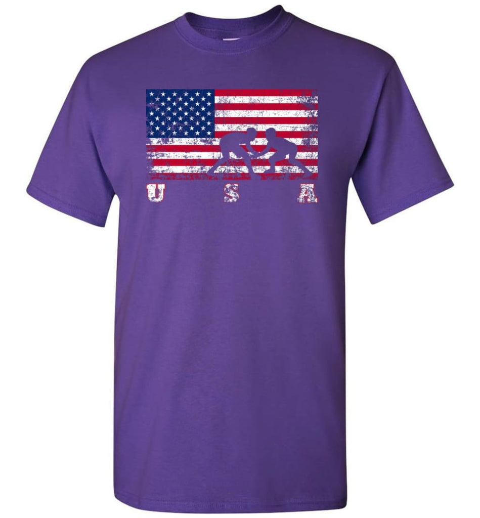 American Flag Wrestling T-Shirt - Purple / S