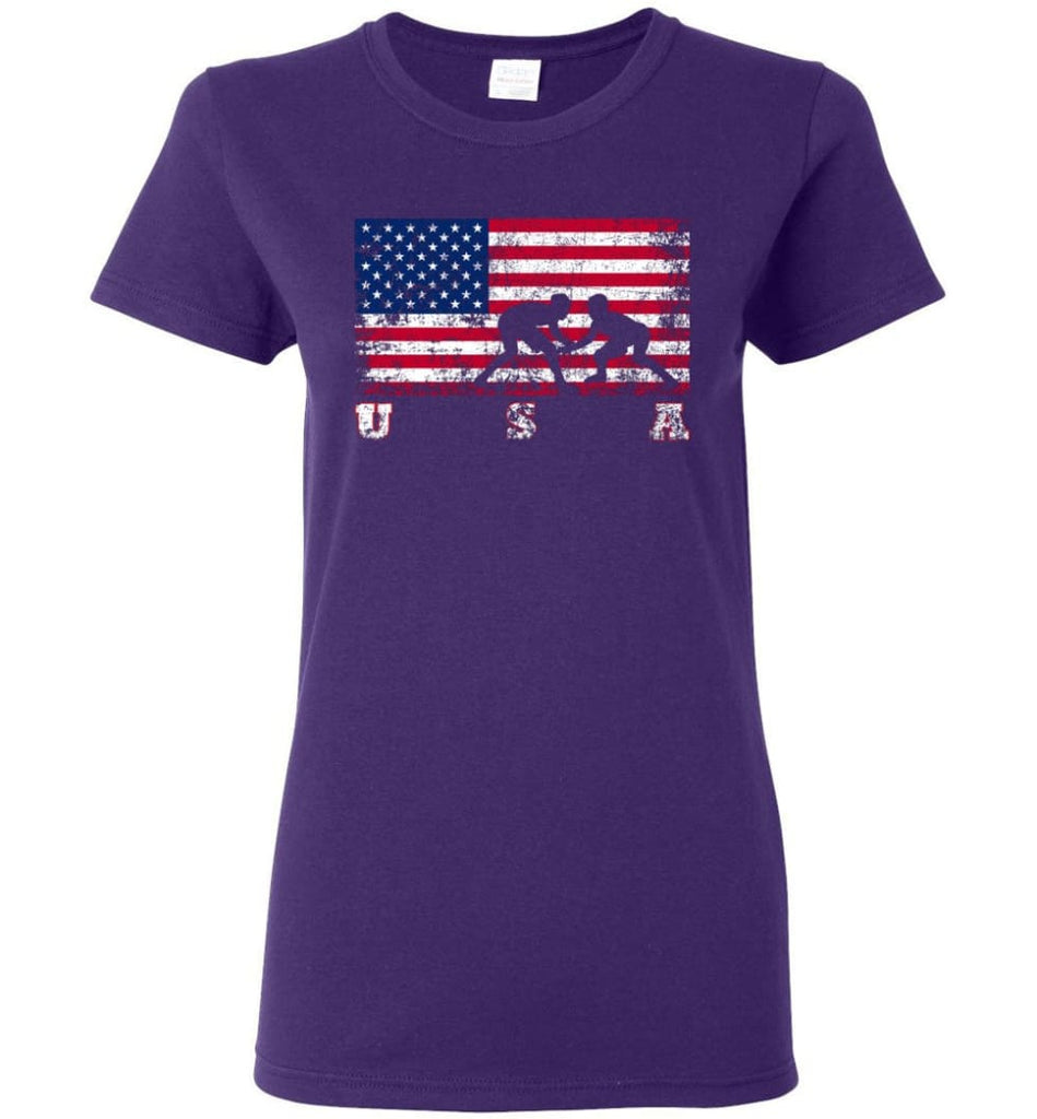 American Flag Wrestling Women Tee - Purple / M