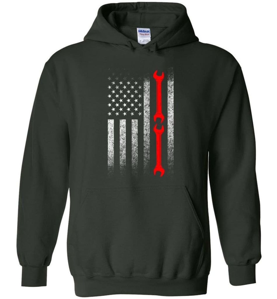 American Mechanic Flag Shirt - Hoodie - Forest Green / M