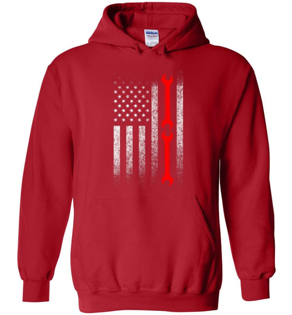 American Mechanic Flag Shirt - Hoodie - Red / M