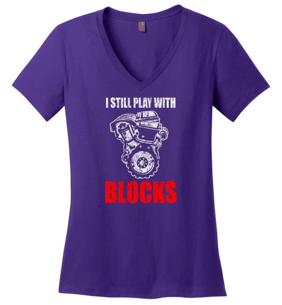 American Mechanic Flag Shirt Ladies V-Neck - Purple / M