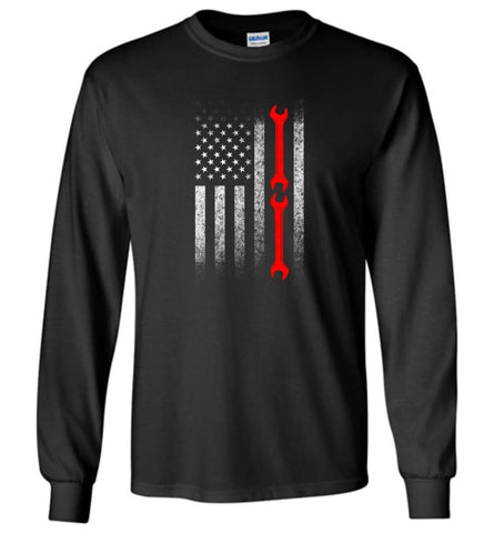 American Mechanic Flag Shirt - Long Sleeve T-Shirt - Black / M