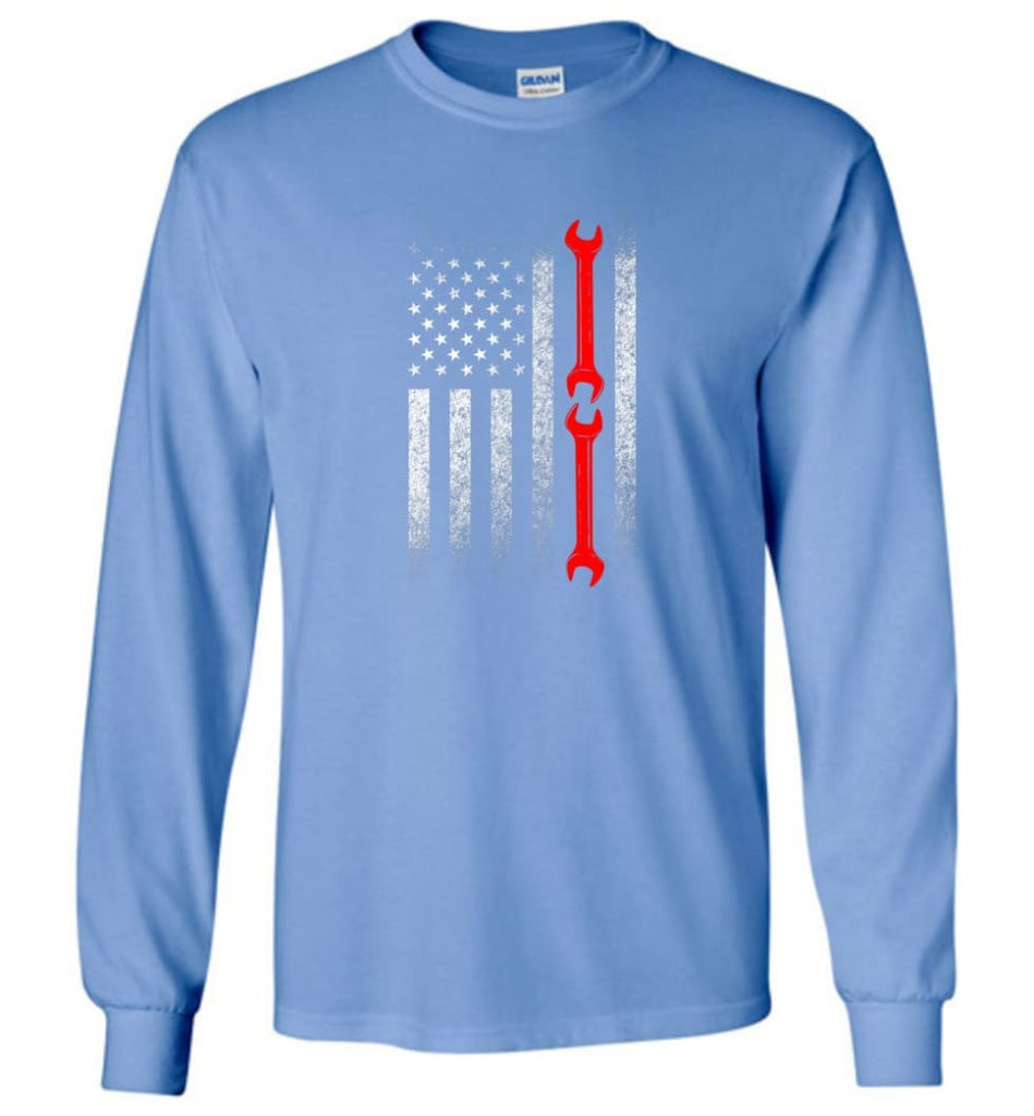 American Mechanic Flag Shirt - Long Sleeve T-Shirt - Carolina Blue / M