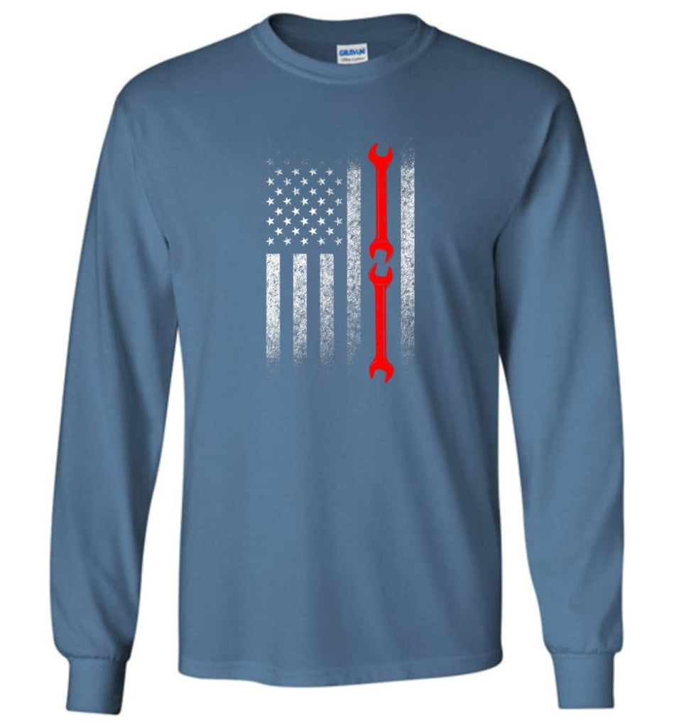 American Mechanic Flag Shirt - Long Sleeve T-Shirt - Indigo Blue / M